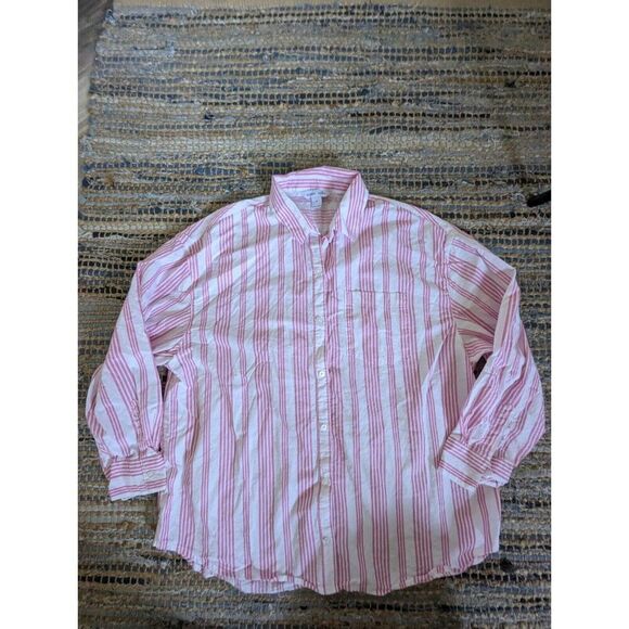 Pink White Striped 100% Cotton Long Sleeve M Button Up Visco Girl Preppy - Picture 2 of 5